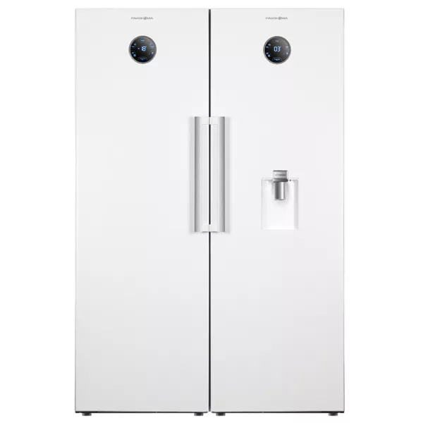 یخچال فریزر دوقلو 40 فوت پاکشوما مدل RTRA-RTFA 900 W، دارای فیلتر تصفیه آب و یخساز اتوماتیک، با ارتفاع 187، پهنای 146 و عمق 59 سانتی متر، میزان مصرف انرژی A+، دارای 5 طبقه در یخچال و 4 کشو در فریزر