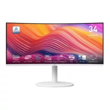 مانیتور خمیده طراحی 34 اینچ ام اس آی مدل Modern MD342CQPW، رزولوشن Ultra Wide QHD، پنل VA، نرخ بروزرسانی 120 هرتز، با نسبت تصویر 21:9، اسپیکر داخلی، دارای پورت HDMI و DisplayPort و USB و خروجی هدفون