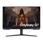 مانیتور گیمینگ هوشمند 32 اینچ سامسونگ مدل Odyssey G70B LS32BG702EM، رزولوشن 4K UHD، پنل IPS، نرخ بروزرسانی 144 هرتز، با نسبت تصویر 16:9، دارای اسپیکر داخلی، دارای پورت HDMI و DisplayPort
