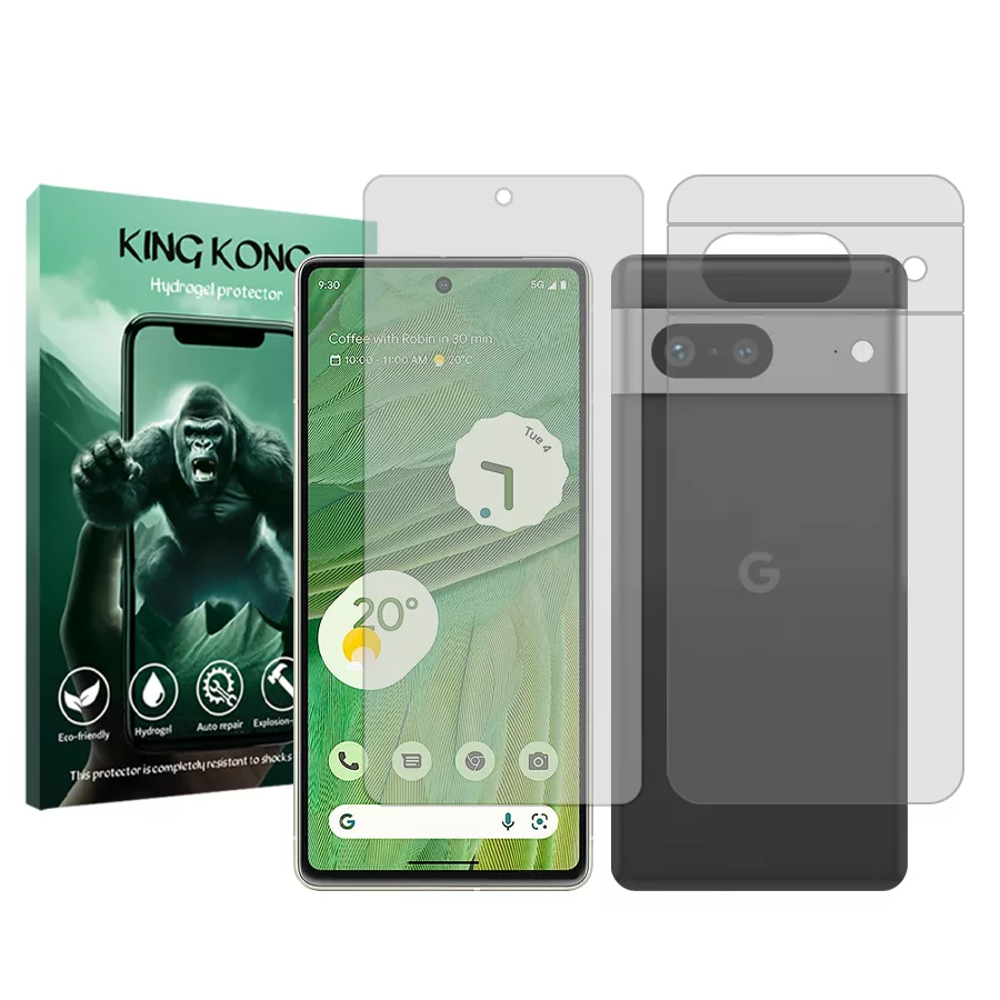 محافظ صفحه نمایش شفاف کینگ کونگ مدل Tough مناسب برای گوشی موبایل گوگل Pixel 7  به همراه محافظ پشت گوشی محافظ صفحه نمایش شفاف کینگ کونگ مدل Tough مناسب برای گوشی موبایل گوگل Pixel 7  به همراه محافظ پشت گوشی