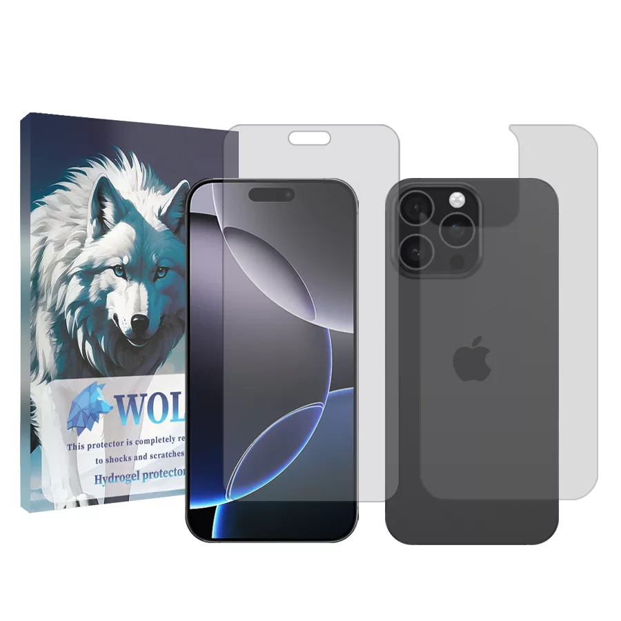 محافظ صفحه نمایش شفاف ولف مناسب برای گوشی موبایل اپل iPhone 16 Pro Max به همراه محافظ پشت گوشی محافظ صفحه نمایش شفاف ولف مناسب برای گوشی موبایل اپل iPhone 16 Pro Max به همراه محافظ پشت گوشی