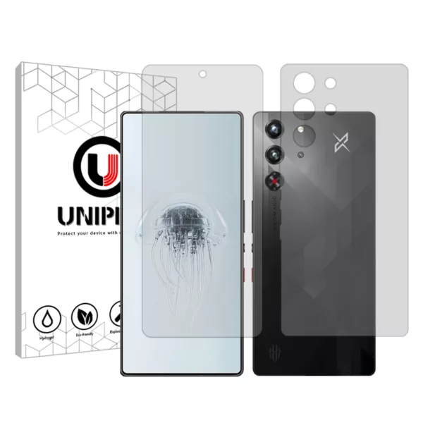 محافظ صفحه نمایش شفاف یونی پرو مدل Explosion Proof مناسب برای گوشی موبایل زد تی ای nubia RedMagic 10 Pro به همراه محافظ پشت گوشی