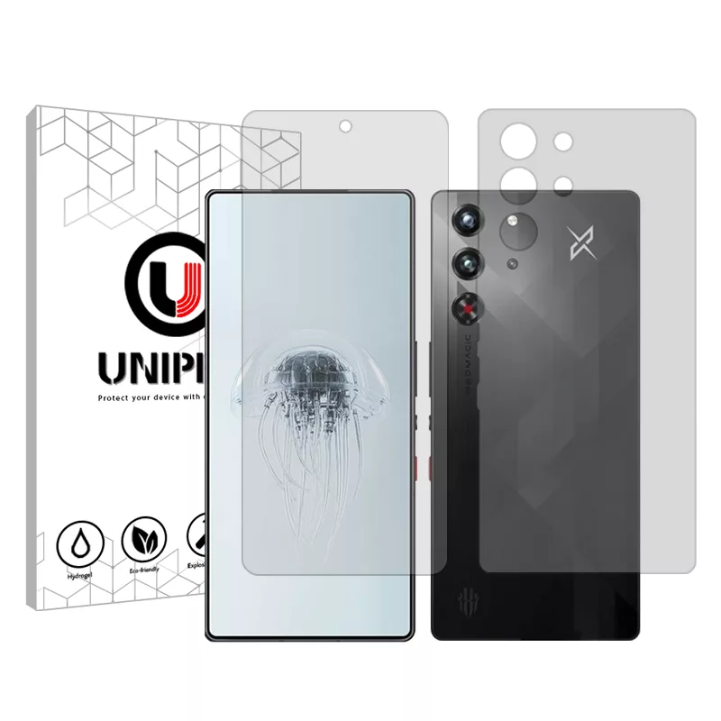 محافظ صفحه نمایش شفاف یونی پرو مدل Explosion Proof مناسب برای گوشی موبایل زد تی ای nubia RedMagic 10 Pro به همراه محافظ پشت گوشی