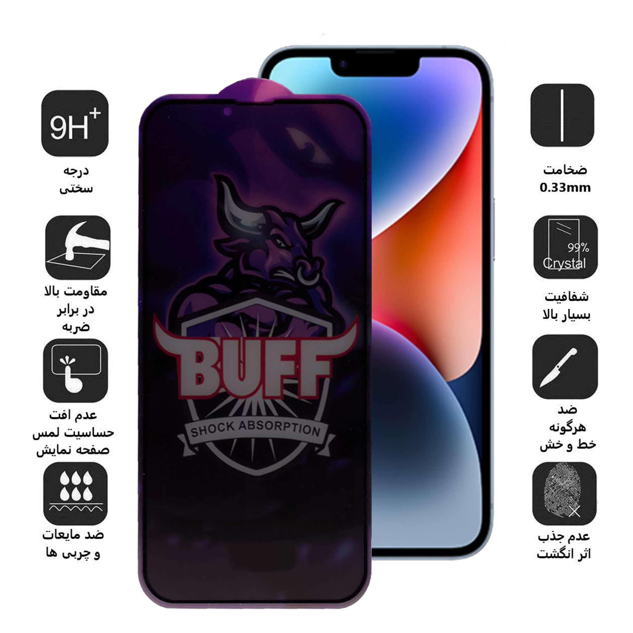 محافظ صفحه نمایش حریم شخصی بوف مدل Privacy Pro Plus مناسب برای گوشی موبایل اپل iPhone 13 / 13 Pro / 14