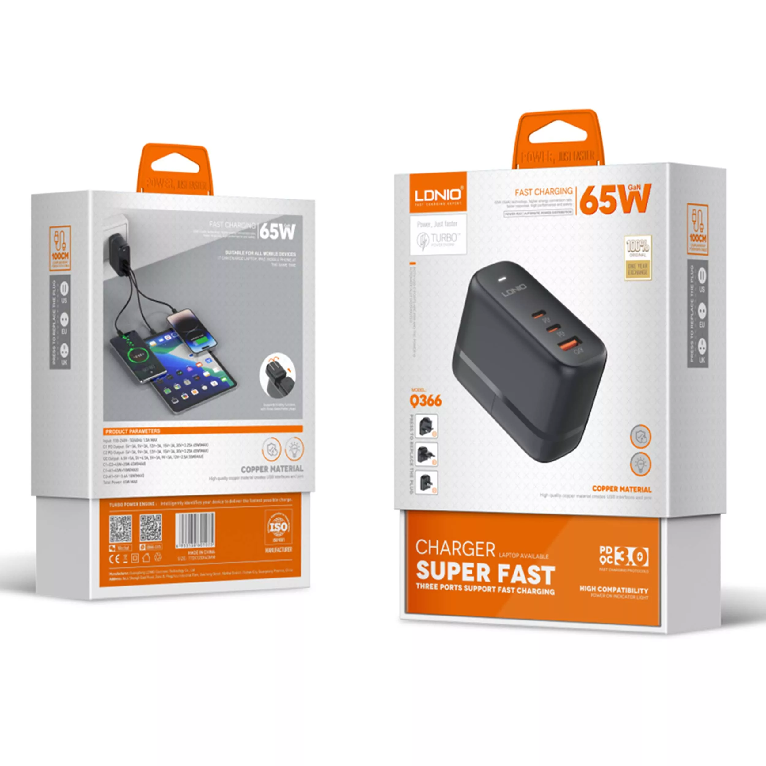 شارژر دیواری 65 وات الدینیو مدل Q366