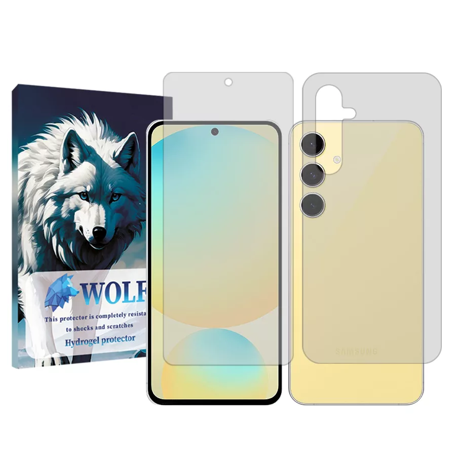 محافظ صفحه نمایش شفاف ولف مدل Tough مناسب برای گوشی موبایل سامسونگ Galaxy S24 FE به همراه محافظ پشت گوشی محافظ صفحه نمایش شفاف ولف مدل Tough مناسب برای گوشی موبایل سامسونگ Galaxy S24 FE به همراه محافظ پشت گوشی