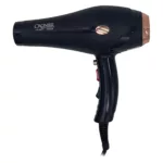 سشوار نیمه حرفهای کرونر مدل CR-6677 2500W، موتور AC، توان مصرفی 2500 وات، دارای قابلیت باد سرد، فناوری تولید یون، وزن 540 گرم، به همراه 2 عدد سری متمرکزکننده
