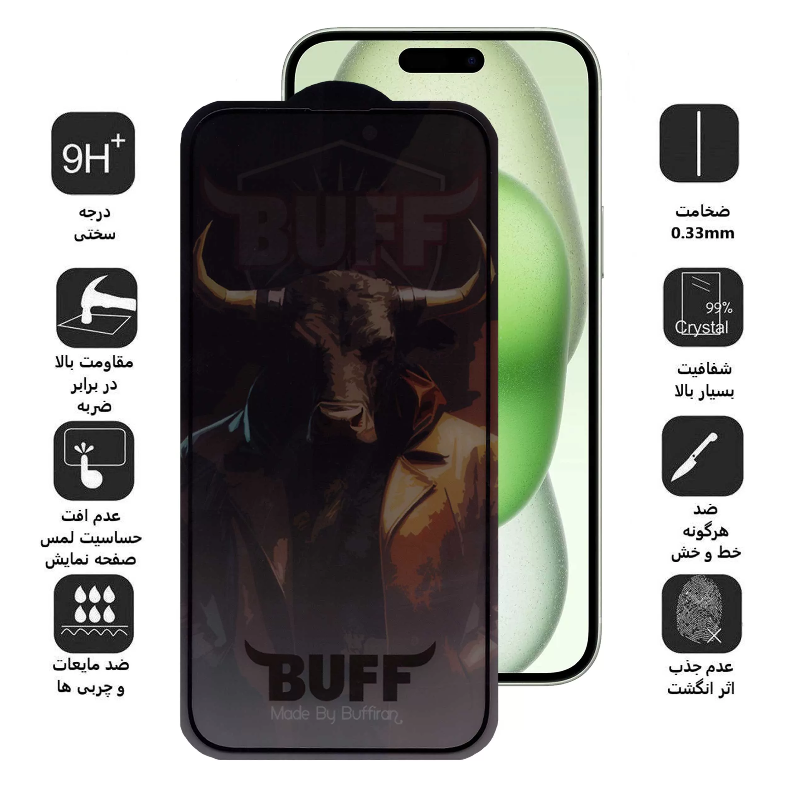 محافظ صفحه نمایش حریم شخصی بوف مدل Pro Plus مناسب برای گوشی موبایل اپل iPhone 15 Plus