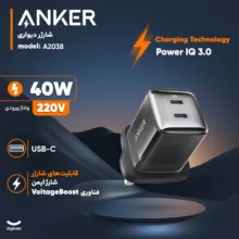شارژر دیواری 40 وات دو پورت انکر مدل A2038