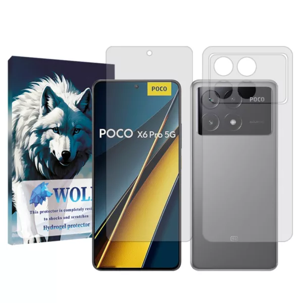 محافظ صفحه نمایش شفاف ولف مناسب برای گوشی موبایل شیائومی Poco X6 Pro به همراه محافظ پشت گوشی