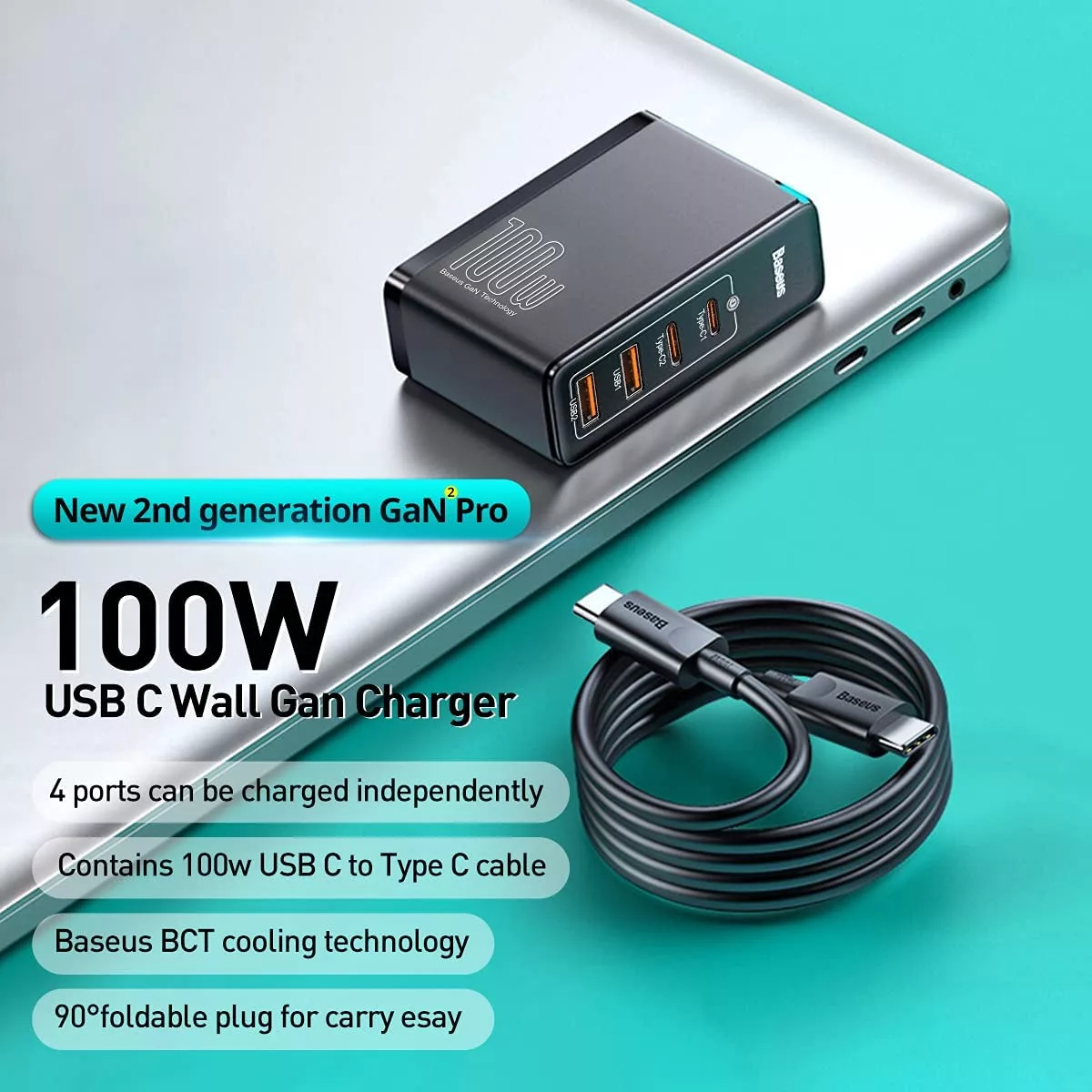 شارژر دیواری باسئوس مدل CCGAN2P-K01 به همراه کابل USB-C