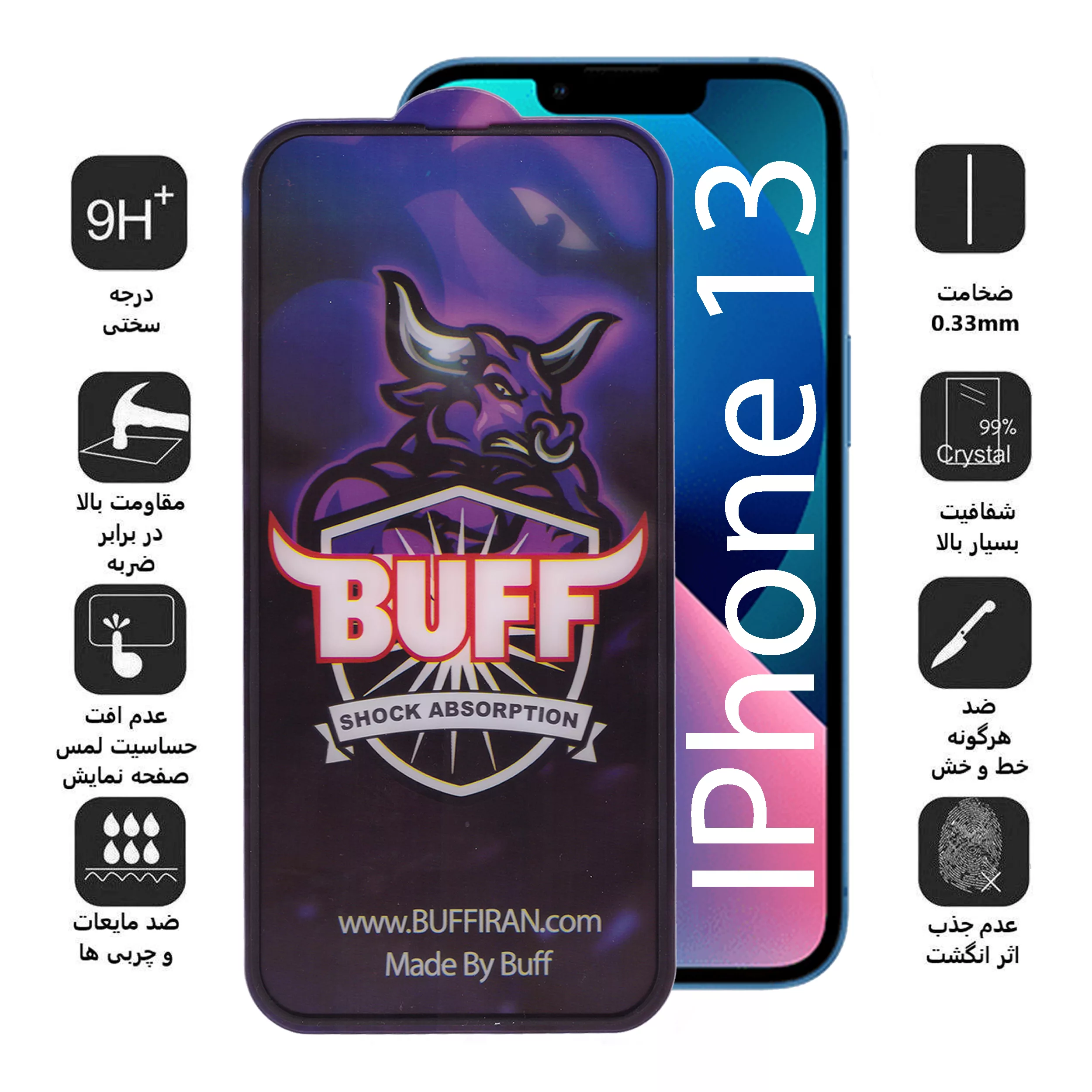 محافظ صفحه نمایش بوف مدل AirBag-Pro-G مناسب برای گوشی موبایل اپل Iphone 13