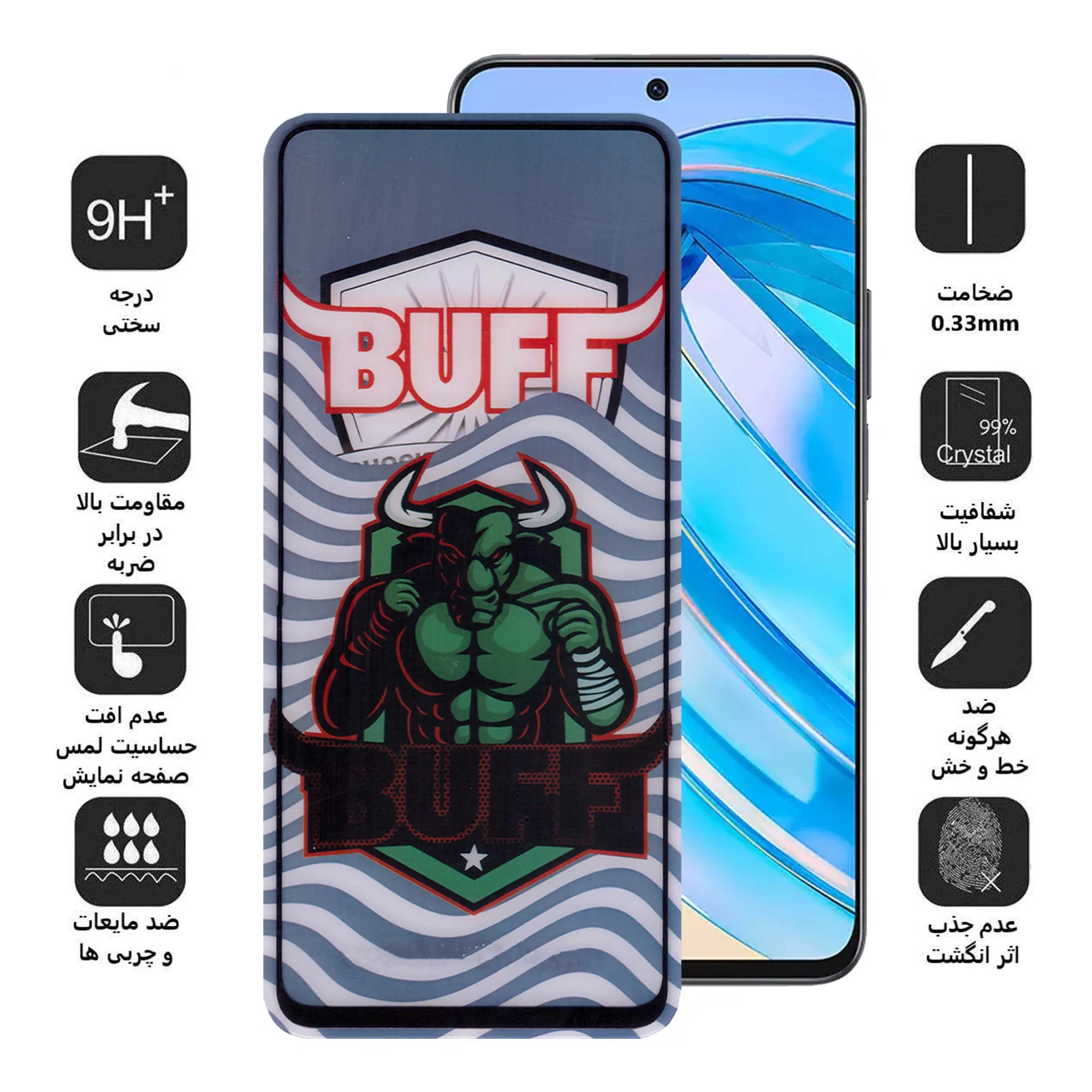 محافظ صفحه نمایش 5D بوف مدل Super Power-G مناسب برای گوشی موبایل آنر X8a