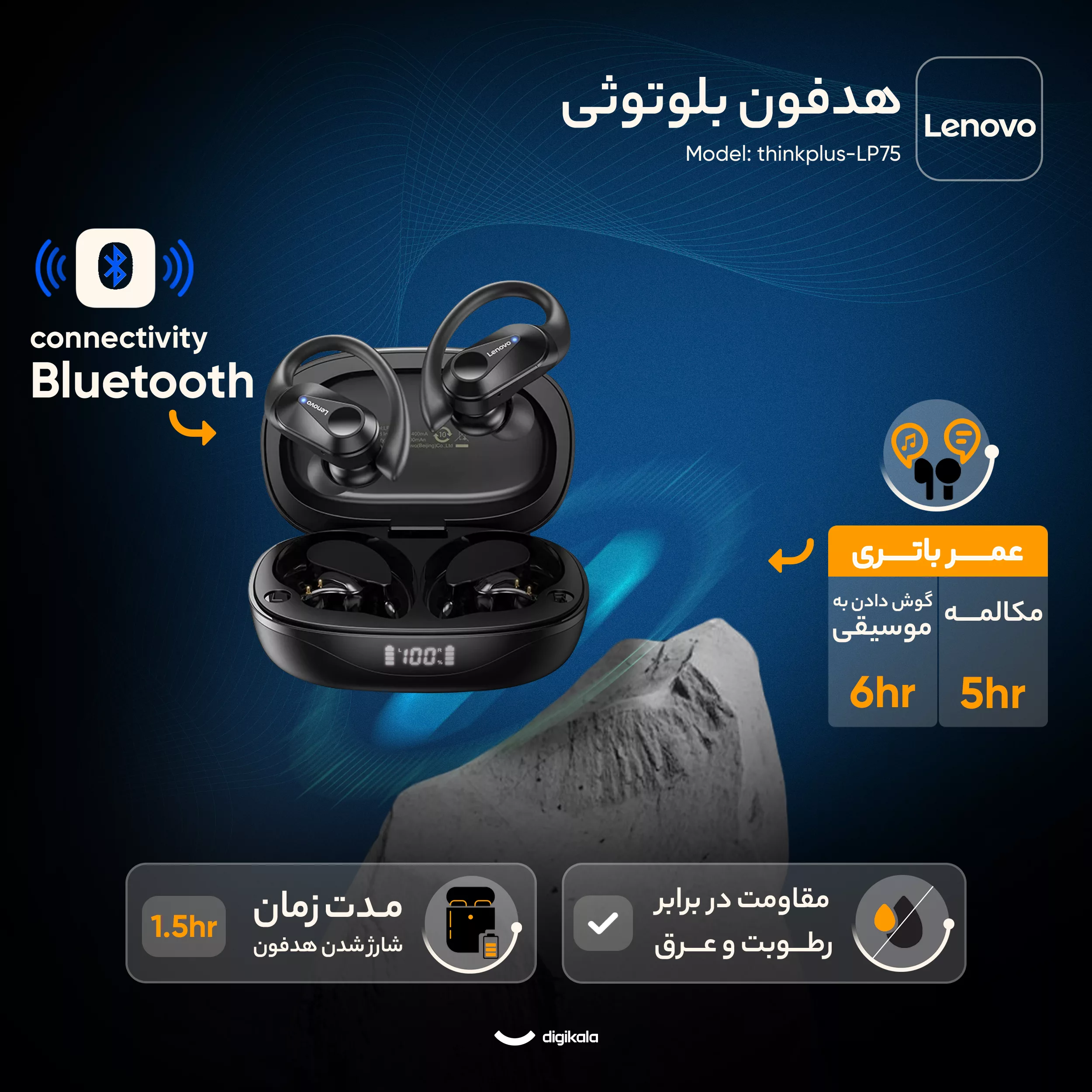 هدفون بلوتوثی لنوو مدل thinkplus-LP75