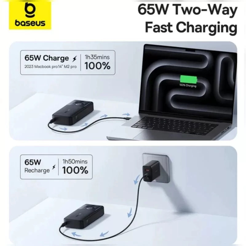 پاوربانک بیسوس مدل 65W NOMOS ظرفیت 20000 هزار میلی آمپر همراه با کابل USB-C