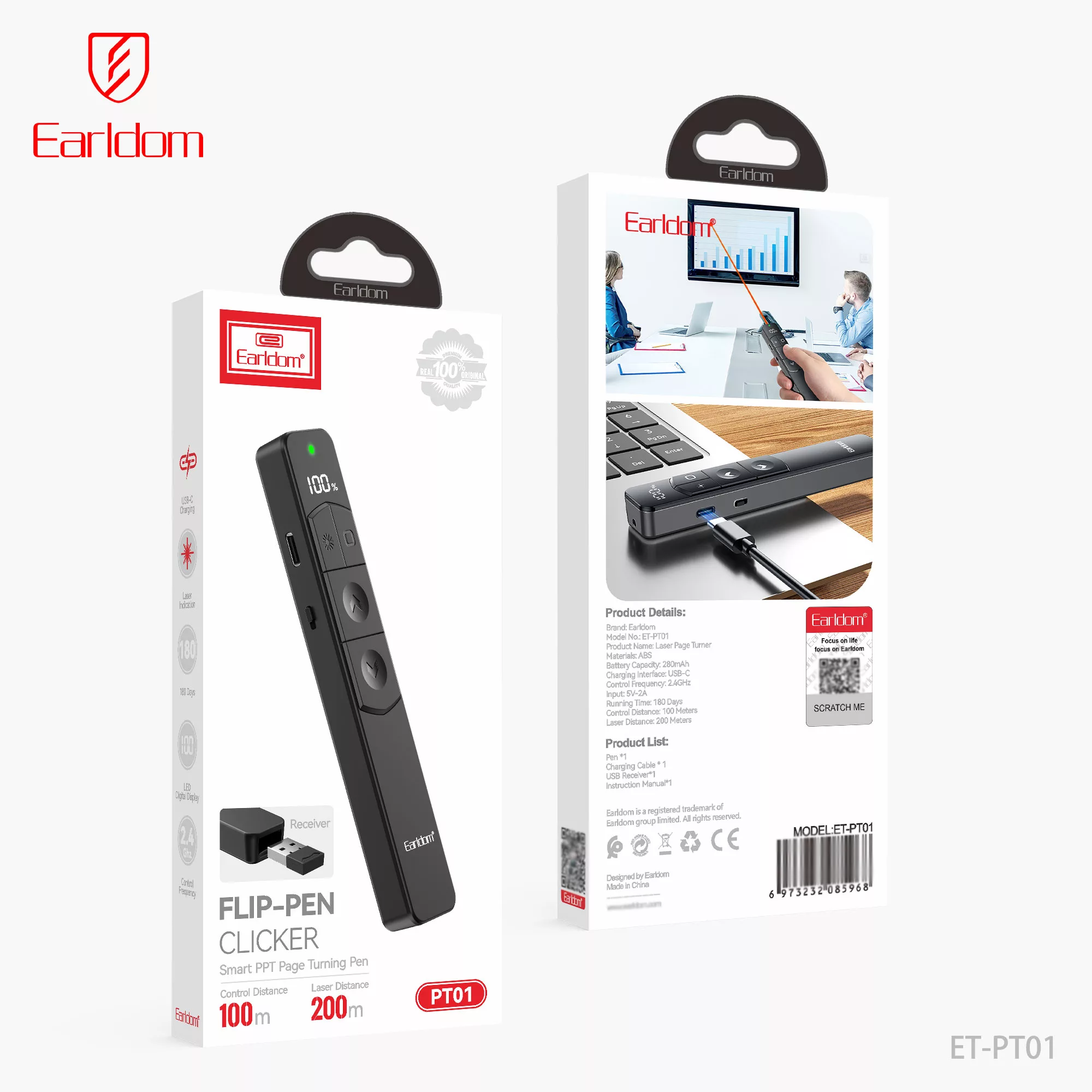 پرزنتر بیسیم ارلدام مدل FLIP-PEN PT01