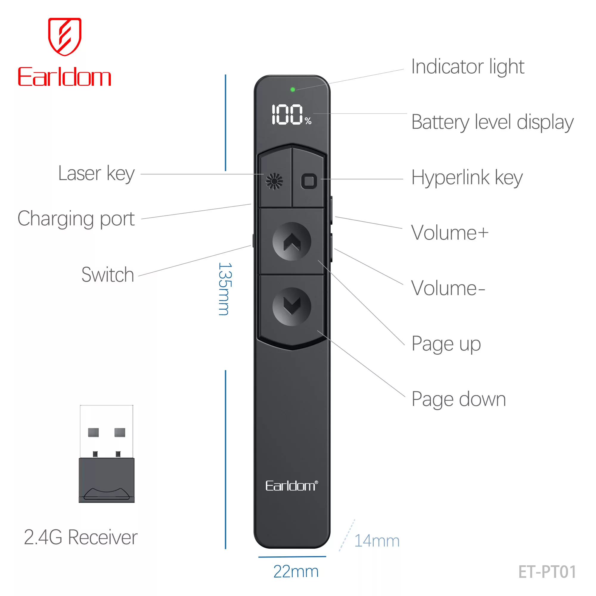 پرزنتر بیسیم ارلدام مدل FLIP-PEN PT01