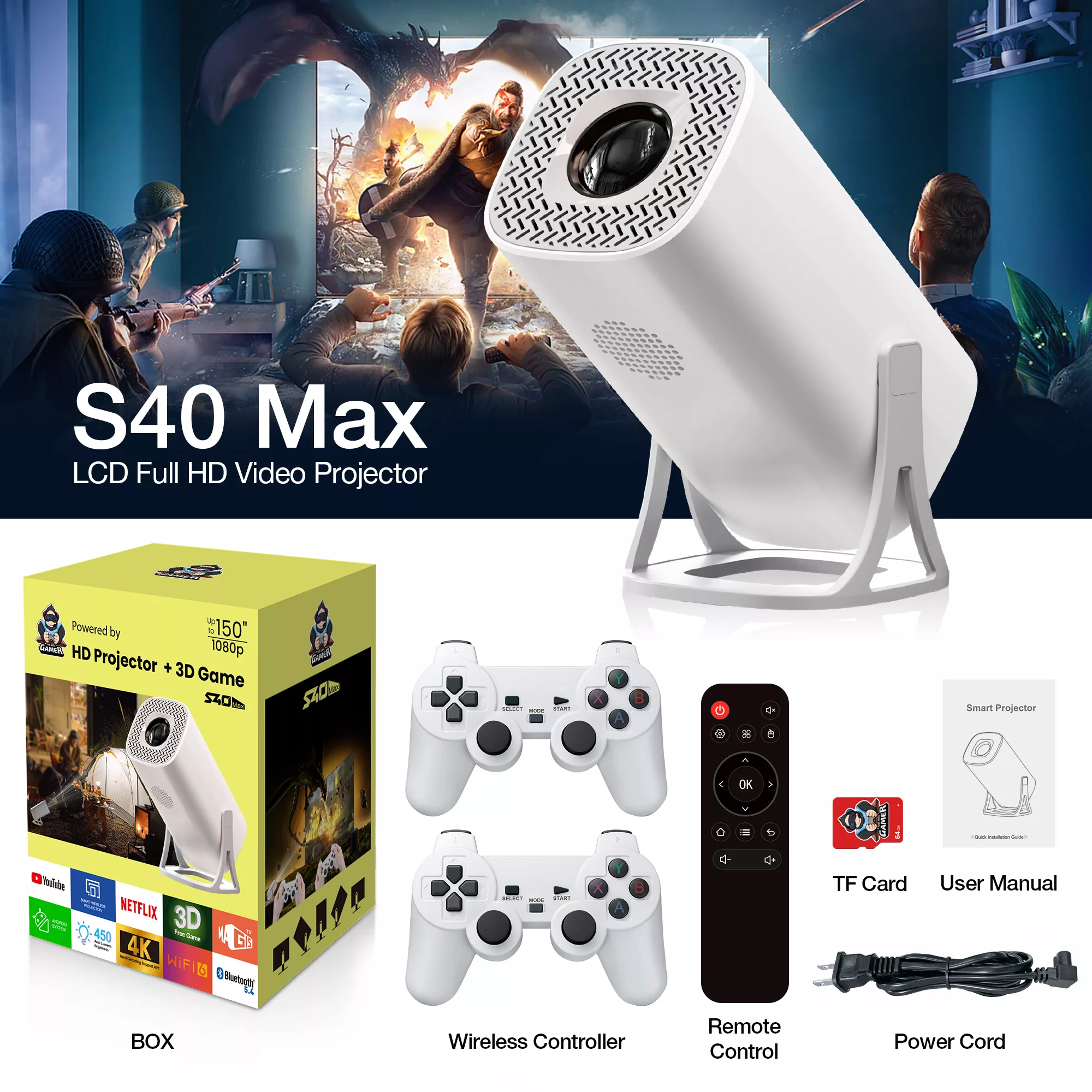 مینی ویدئو پروژکتور آیریور مدل S40 MAX به همراه دسته بازی