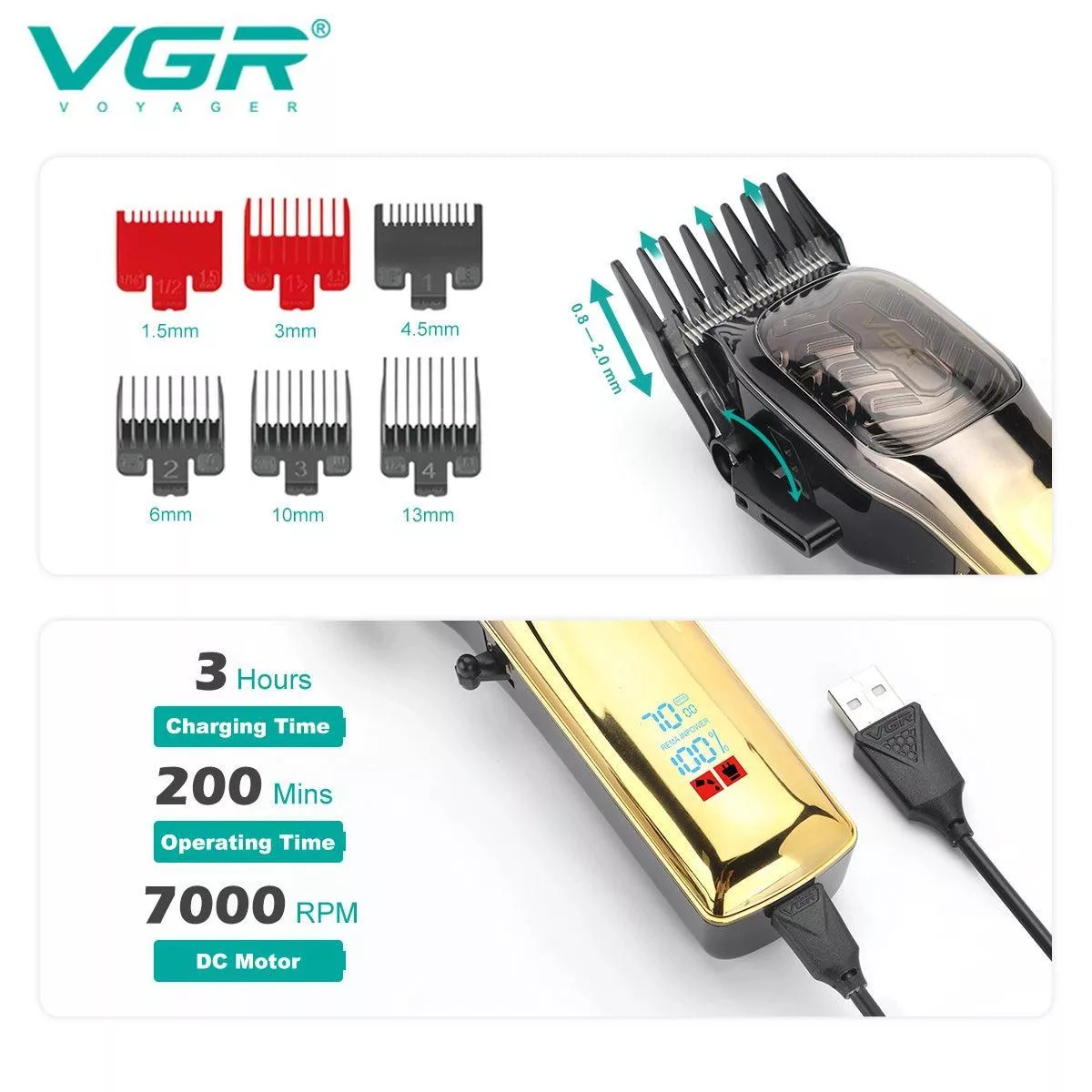ماشین اصلاح موی سر و صورت شارژی وی جی ار مدل V-654
