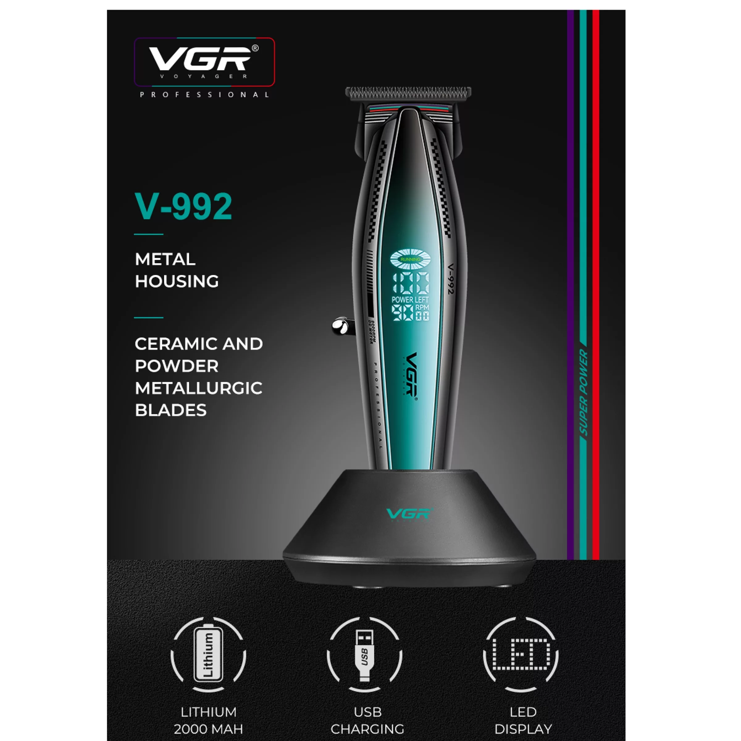 ماشین اصلاح موی سر و صورت وی جی ار مدل V-992