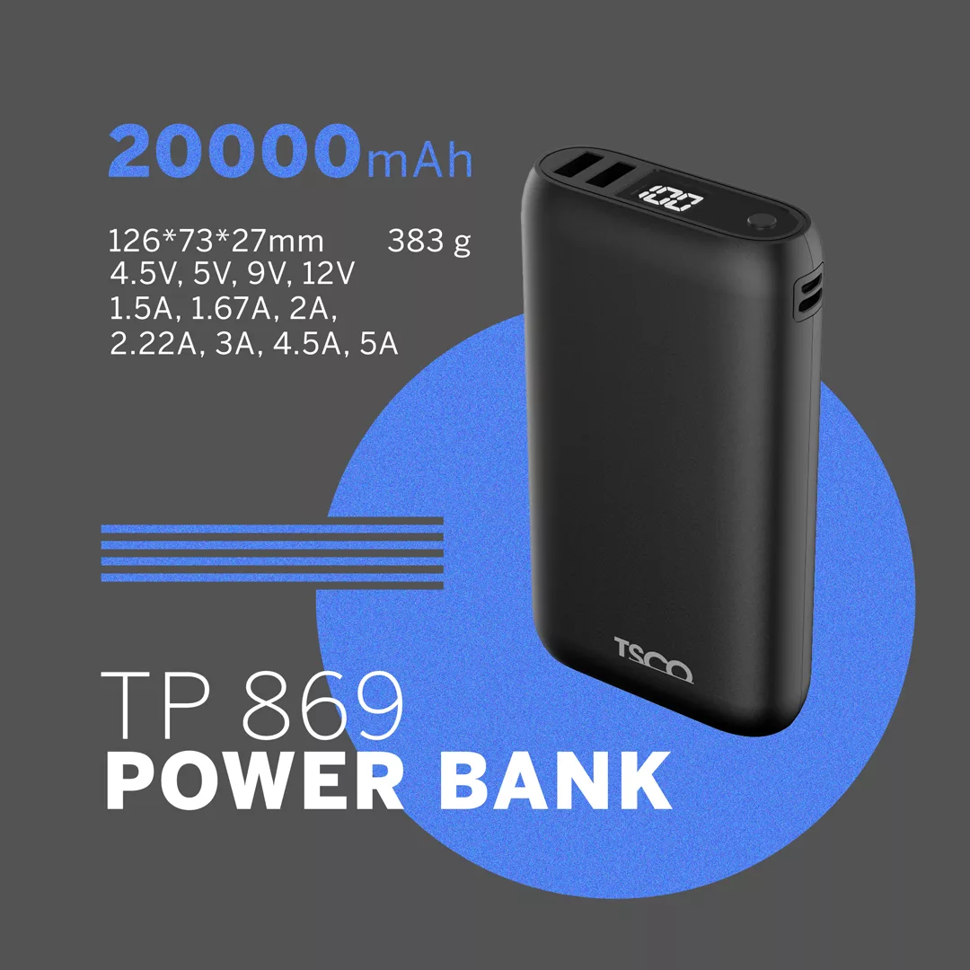 پاوربانک 22.5 وات تسکو مدل TP 869 ظرفیت 20000 میلیآمپر ساعت