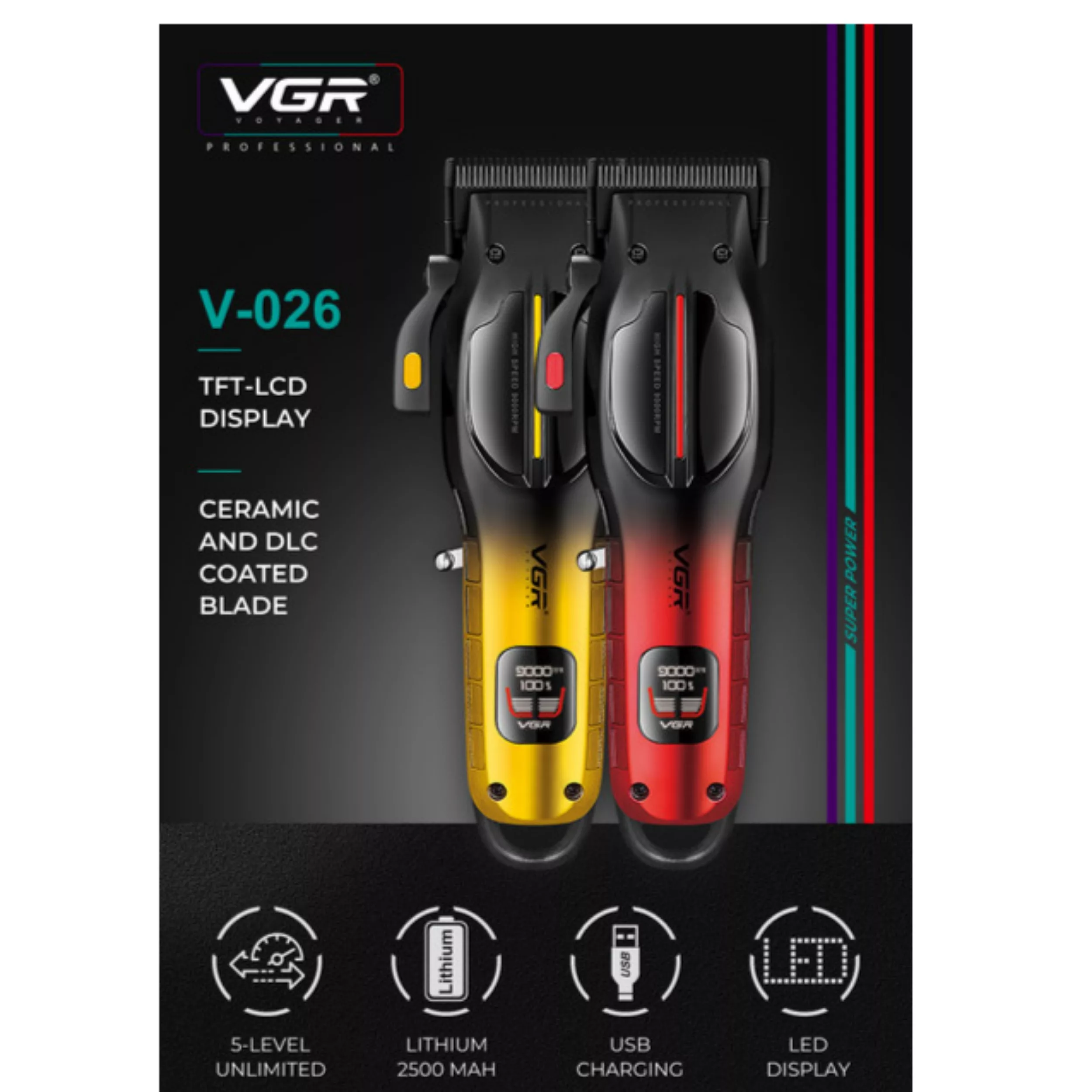 ماشین اصلاح موی سر و صورت شارژی وی جی ار مدل V-026