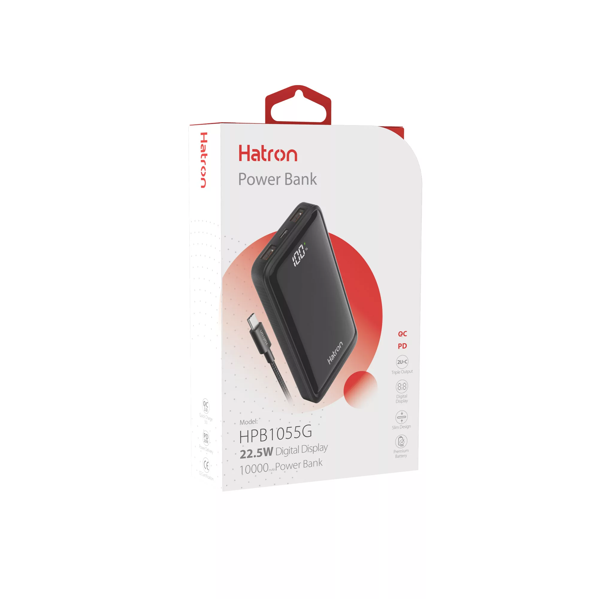 پاوربانک هترون مدل HPB1055G با ظرفیت 10000میلی آمپر ساعت