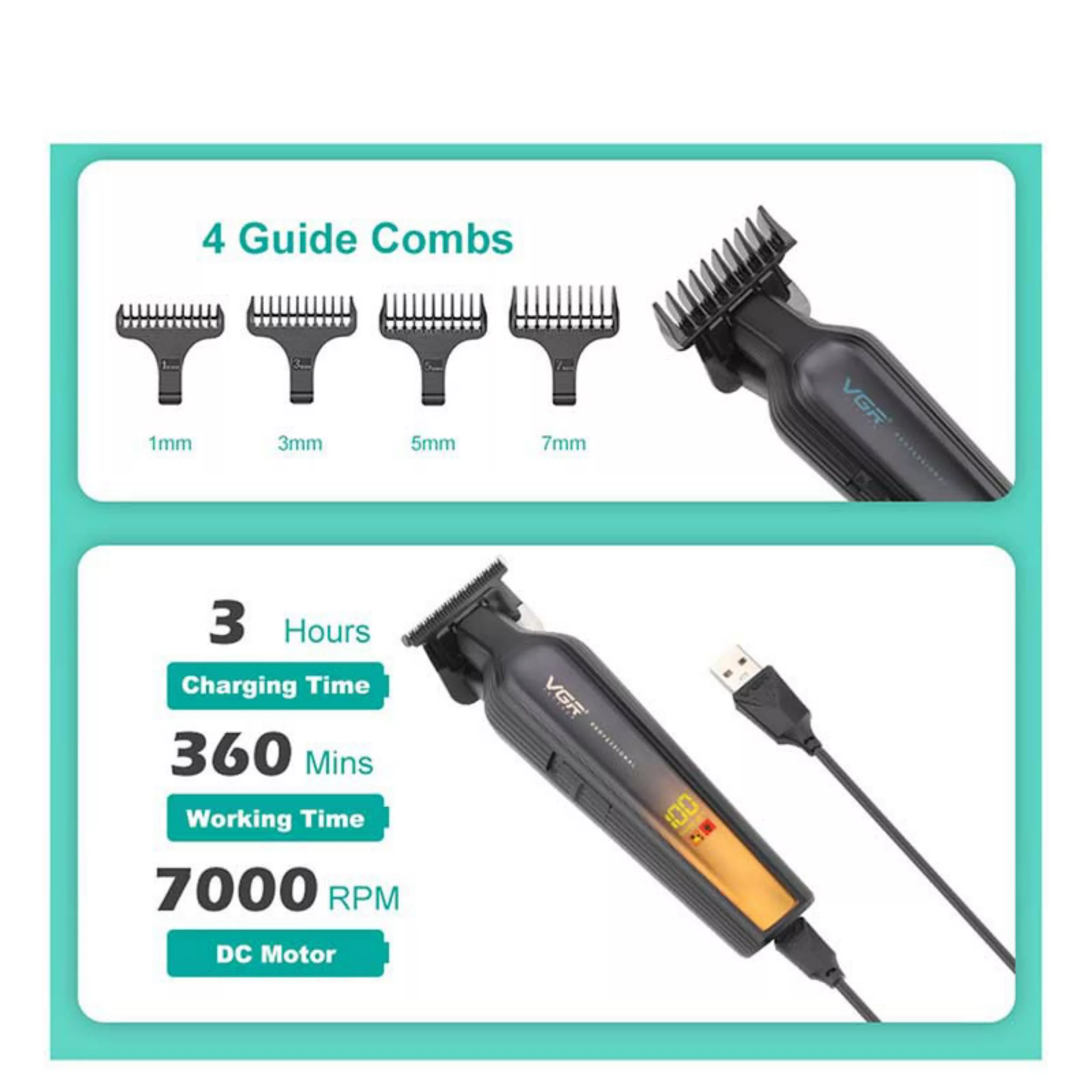ماشین اصلاح موی سر و صورت شارژی وی جی ار مدل V-930