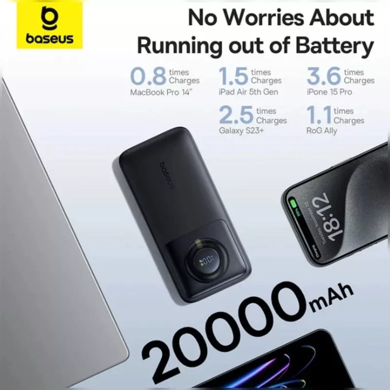 پاوربانک بیسوس مدل 65W NOMOS ظرفیت 20000 هزار میلی آمپر همراه با کابل USB-C
