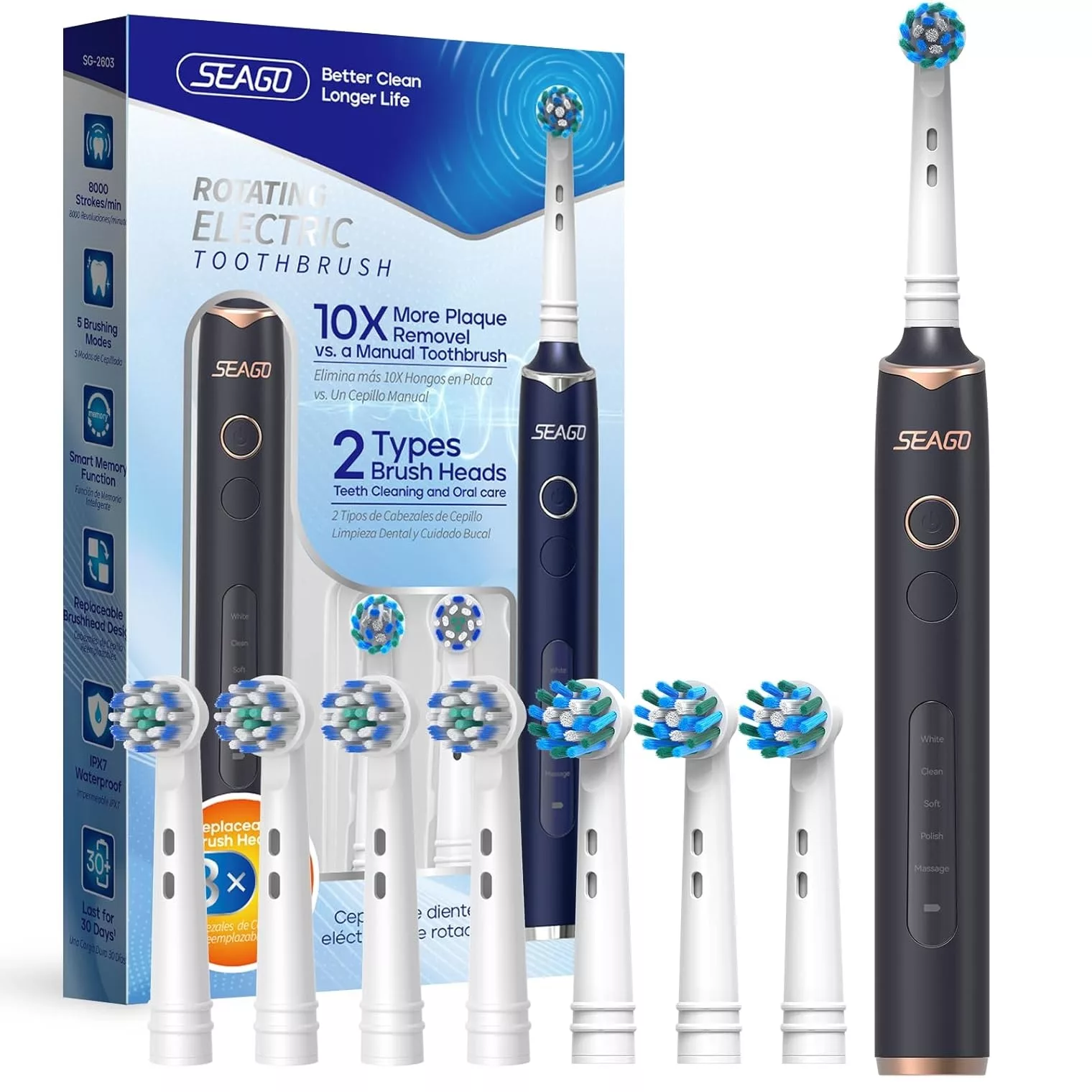 مسواک برقی سیگو مدل SG-2603 به همراه سری یدک بسته 8 عددی مسواک برقی سیگو مدل SG-2603 به همراه سری یدک بسته 8 عددی