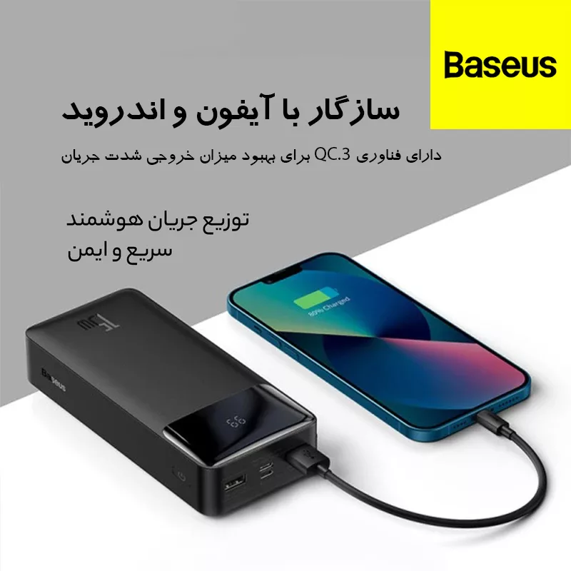پاوربانک بیسوس مدل AMPB15W ظرفیت 30000 میلی آمپر ساعت