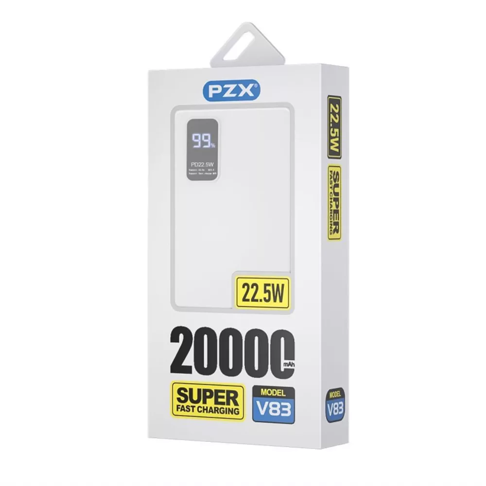پاوربانک پی زد ایکس مدل V83 Fast Charge 22.5W ظرفیت 20000 میلی آمپر ساعت