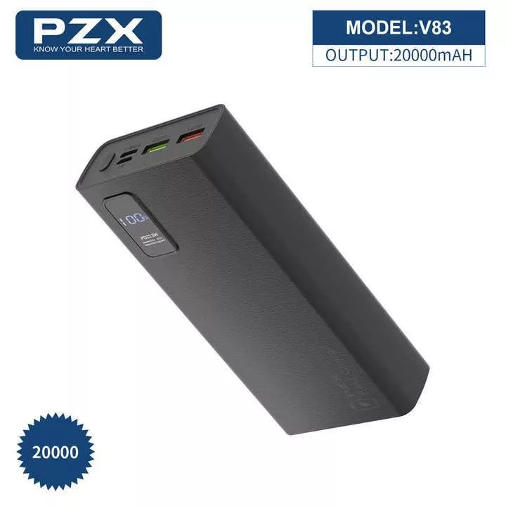 پاوربانک پی زد ایکس مدل V83 Fast Charge 22.5W ظرفیت 20000 میلی آمپر ساعت