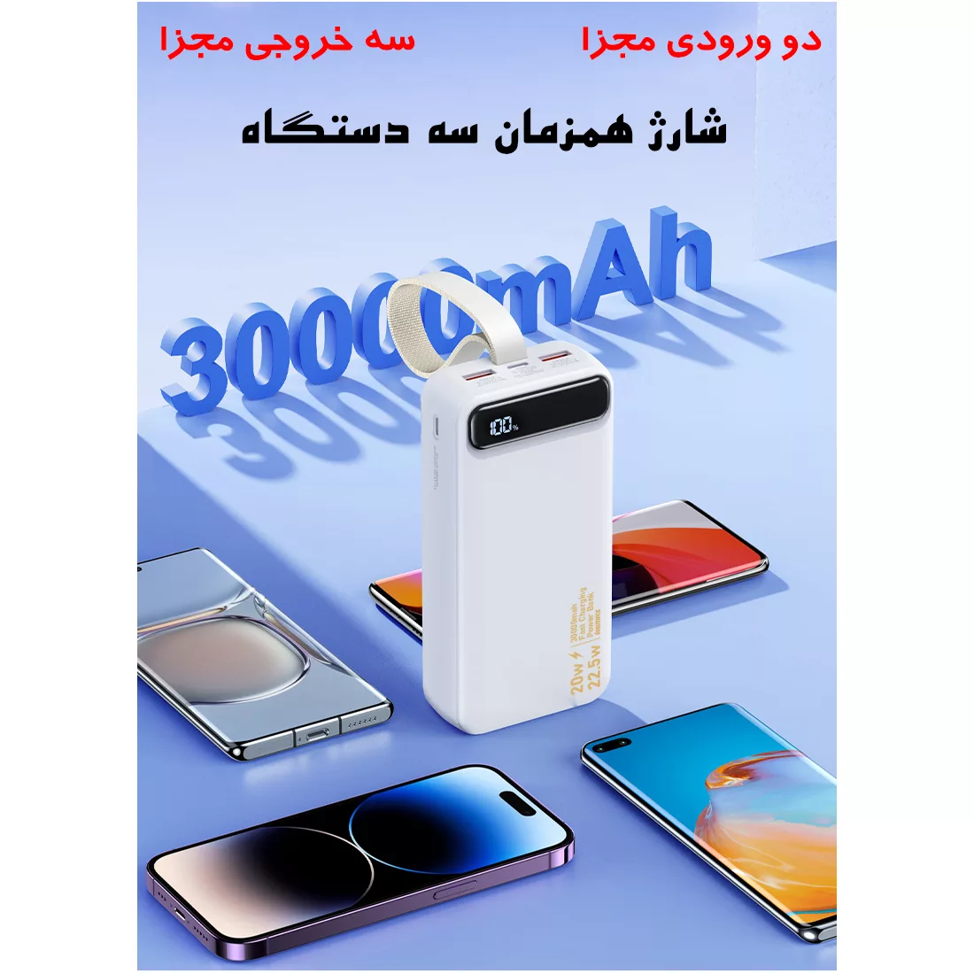 پاوربانک ریمکس مدل RPP-660 22.5W ظرفیت 30000 میلی آمپر ساعت