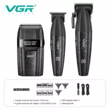 ماشین اصلاح موی سر و صورت شارژی وی جی ار مدل V-640 s3 مجموعه 3 عددی