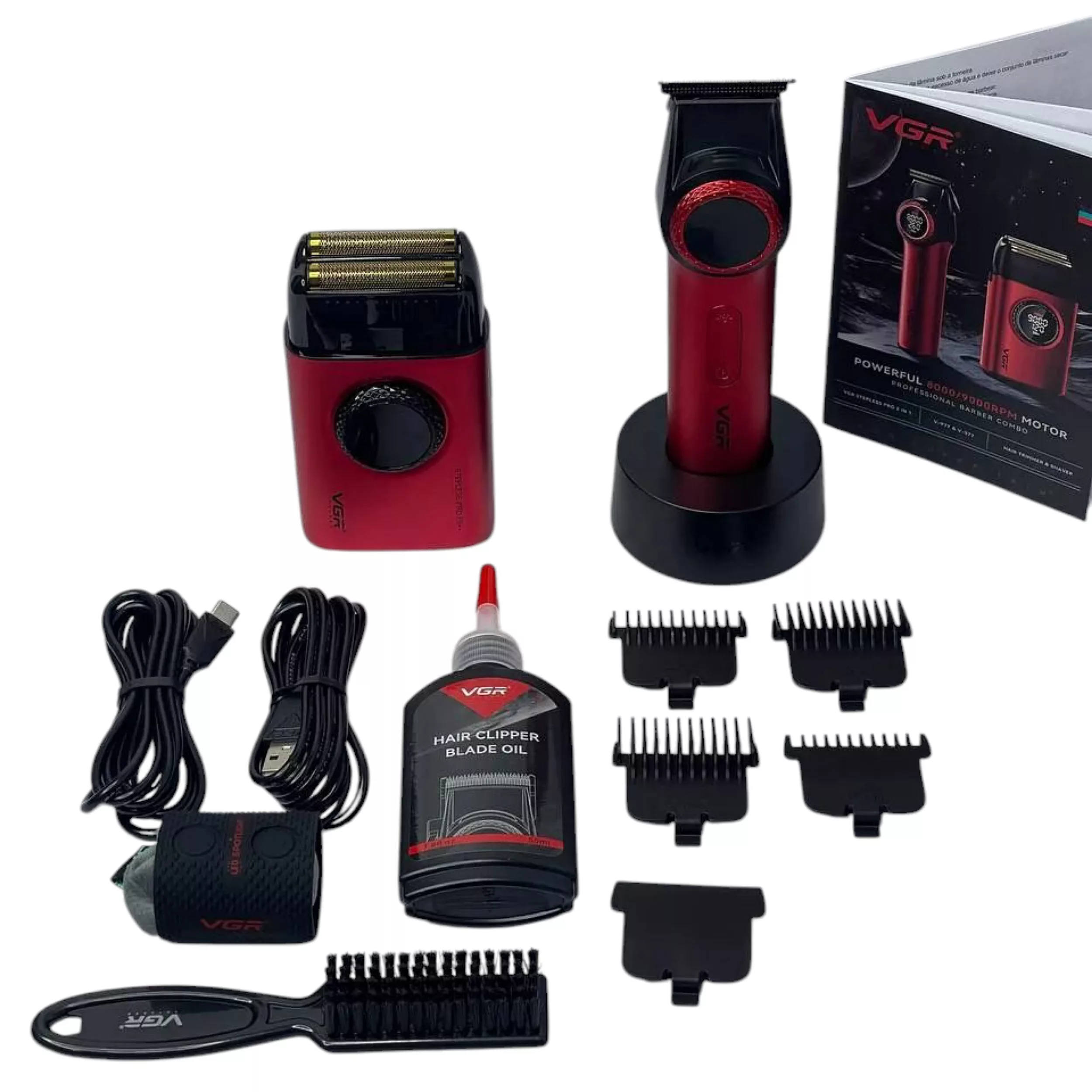 ماشین اصلاح موی سر و صورت شارژی وی جی ار مدل v-377 & v-977 مجموعه 2 عددی