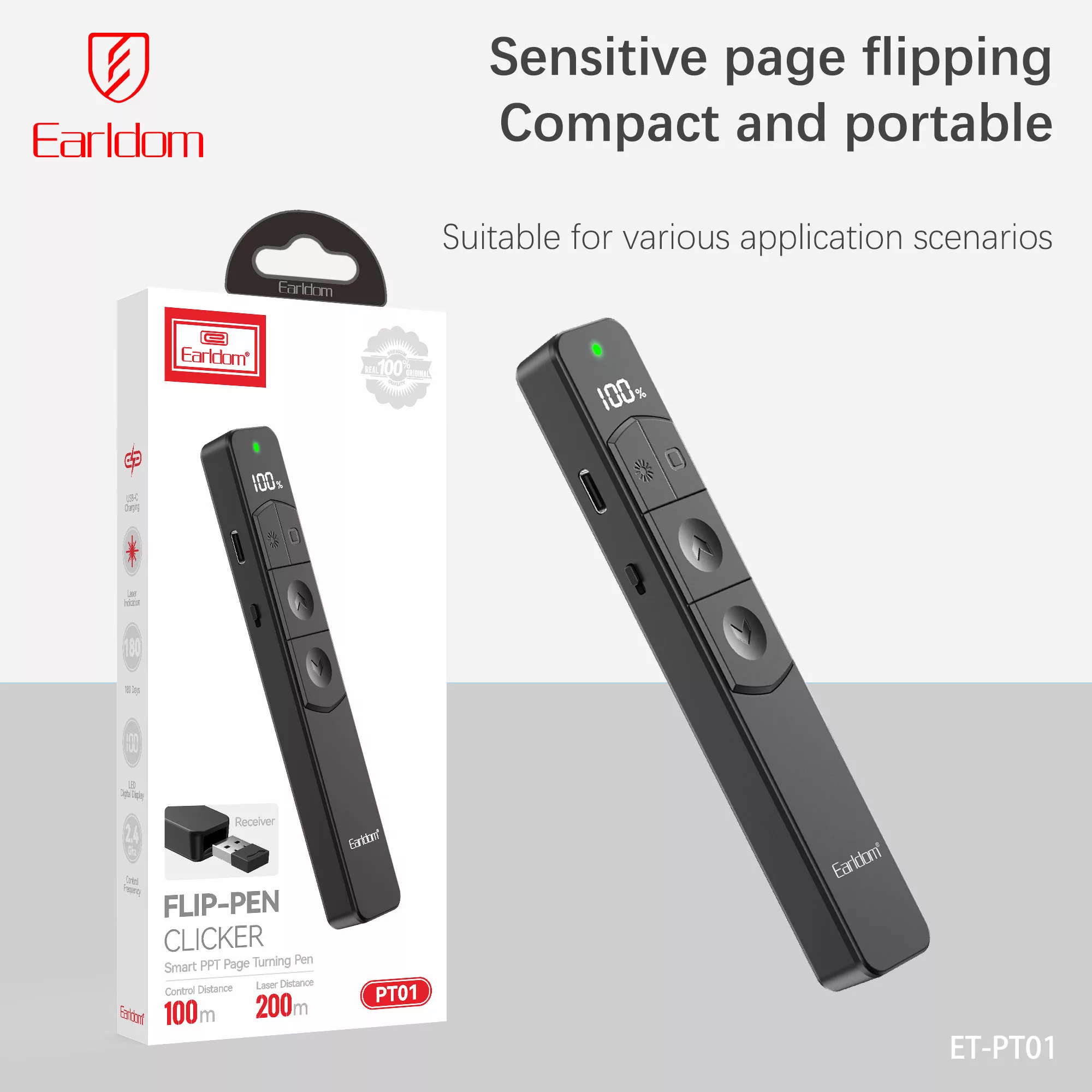پرزنتر بیسیم ارلدام مدل FLIP-PEN PT01