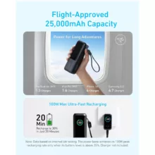 پاوربانک انکر مدل A1695 ظرفیت 25000 میلی آمپر ساعت به همراه دو کابل USB Type-C