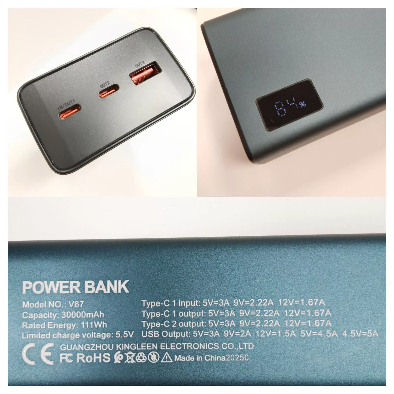 پاوربانک پی زد ایکس مدل V87 ظرفیت 30000 میلی آمپر ساعت