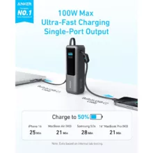 پاوربانک انکر مدل A1695 ظرفیت 25000 میلی آمپر ساعت به همراه دو کابل USB Type-C