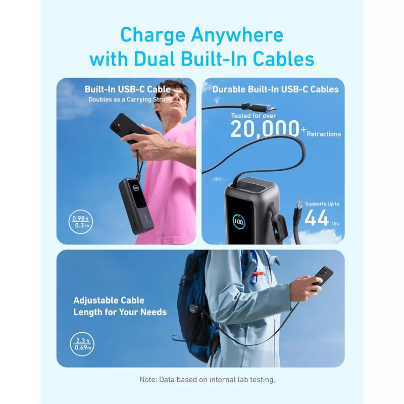 پاوربانک انکر مدل A1695 ظرفیت 25000 میلی آمپر ساعت به همراه دو کابل USB Type-C