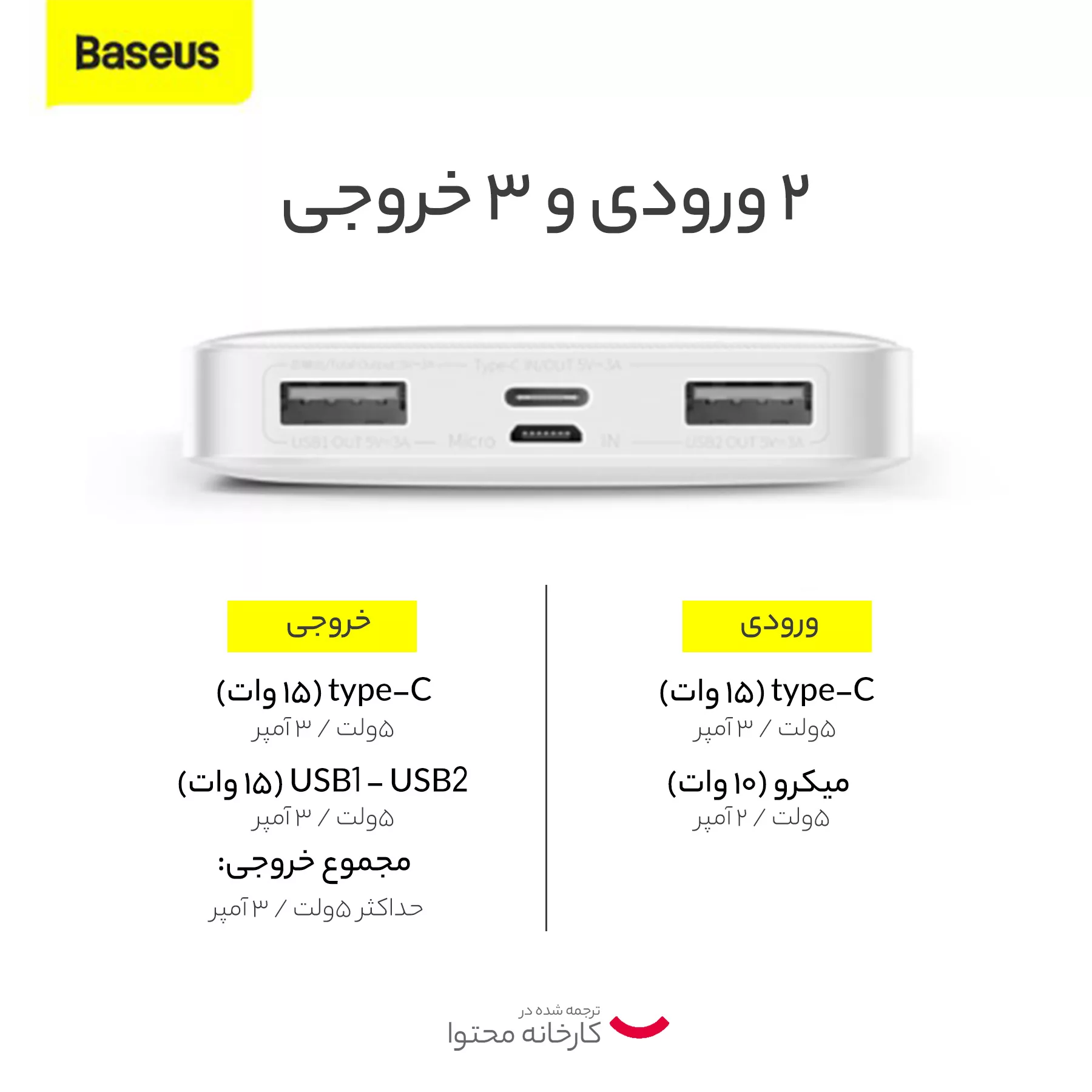 پاوربانک باسئوس مدل bipow ظرفیت 10000 میلی آمپر ساعت